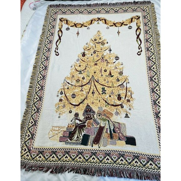 Vintage Christmas Tree Gifts Tapestry Throw Blanket Xmas 68 inch Goodwin Weaves - Picture 9 of 10